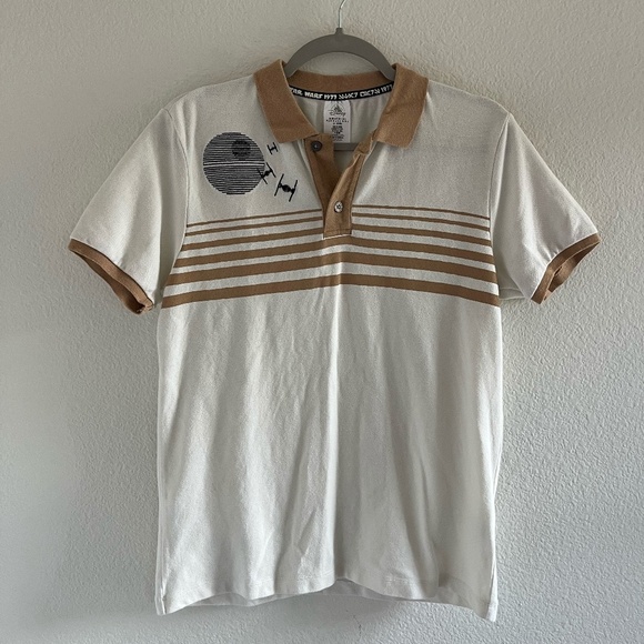 DISNEY STAR WARS | Embroidered Death Star Polo Shirt in Tan/White | Size Small - Picture 4 of 11